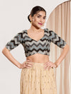 Zig Zag Paan Neck Embroidered Blouse