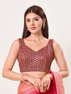 Light Gold Sequence Embroidered Paan Neck Sleveless Blouse