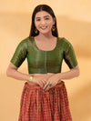 Brocade Round Neck Front Open Small Butti Blouse