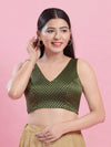 V Neck Brocade Piping Blouse
