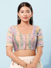 Multi Checks South Indian Saree Front Open Blouse