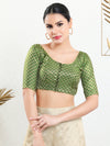 Vamas Brocade Flower Butti Round Neck Blouse
