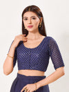 Net Thread Sequence Embroidery Round Neck Blouse