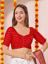 Vamas Red Gajji Silk Brocade Paan Neck Blouse