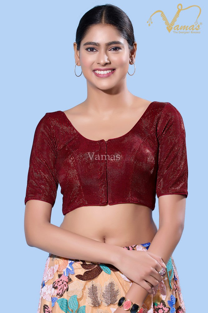 Vamas Women's Shimmer Padded Front Open Elbow Sleeves Saree Blouse ( X-793.ELB )