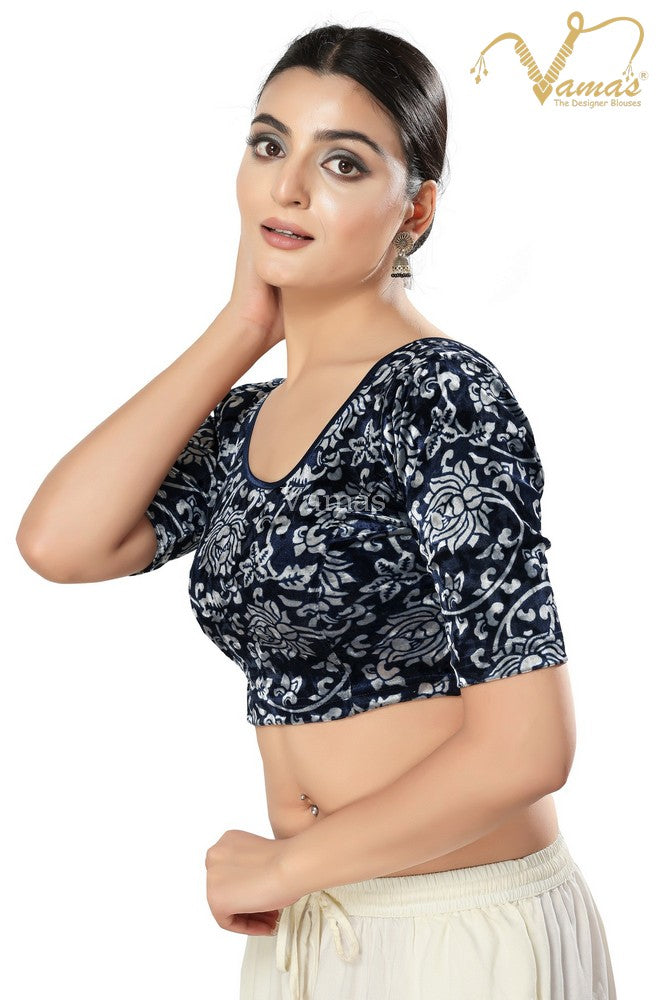 Vamas Women's Velvet Non-Padded Stretchable Elbow Sleeves Saree Blouse ( A-101 )