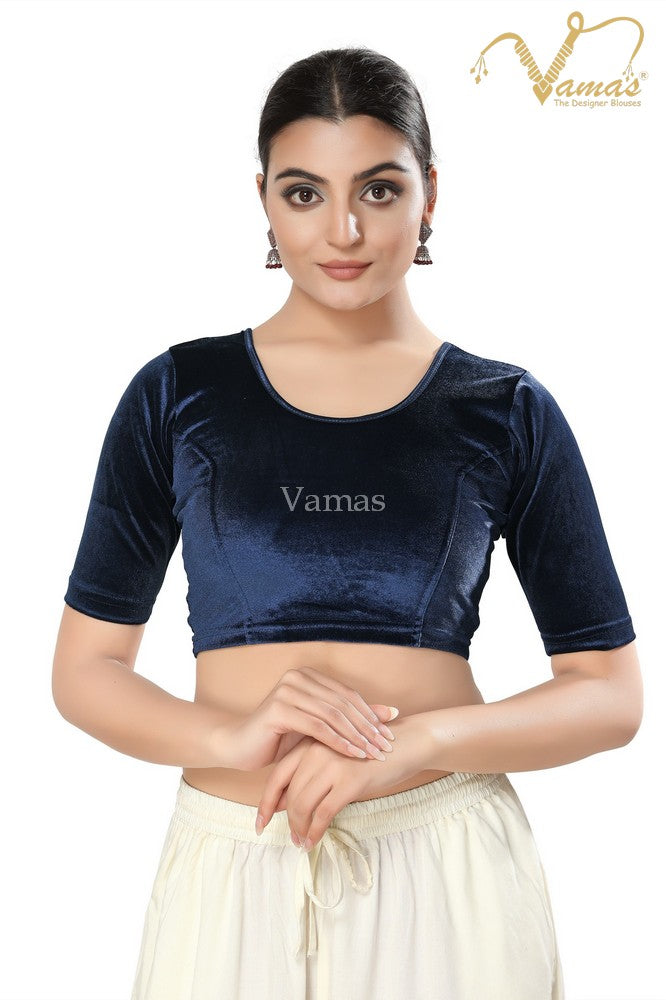 Vamas Women's Velvet Non-Padded Stretchable Elbow Sleeves Saree Blouse ( A-41.ELB )