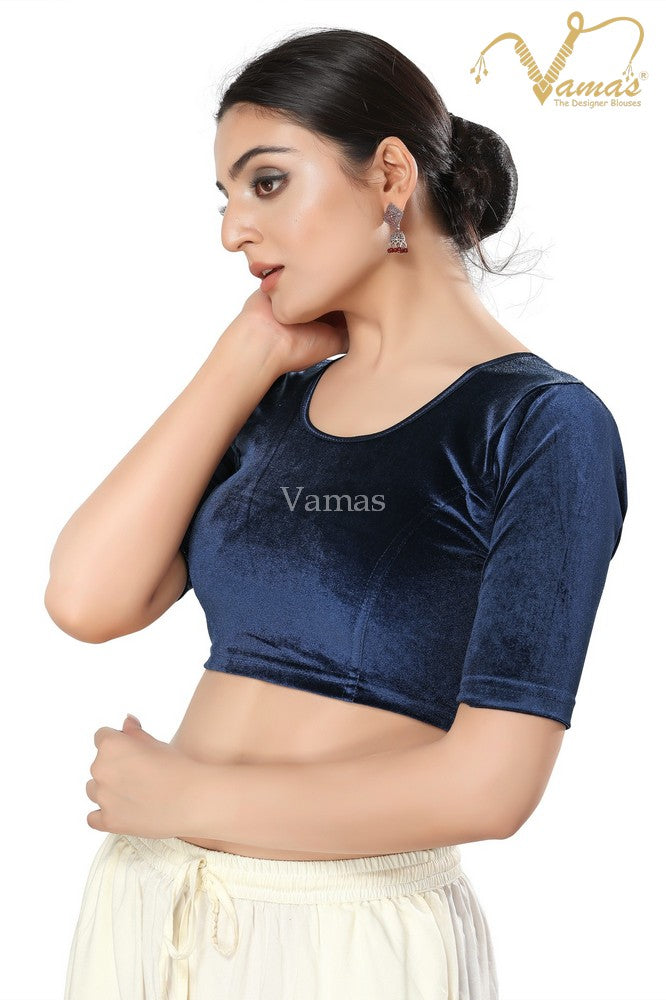 Vamas Women's Velvet Non-Padded Stretchable Elbow Sleeves Saree Blouse ( A-41.ELB )