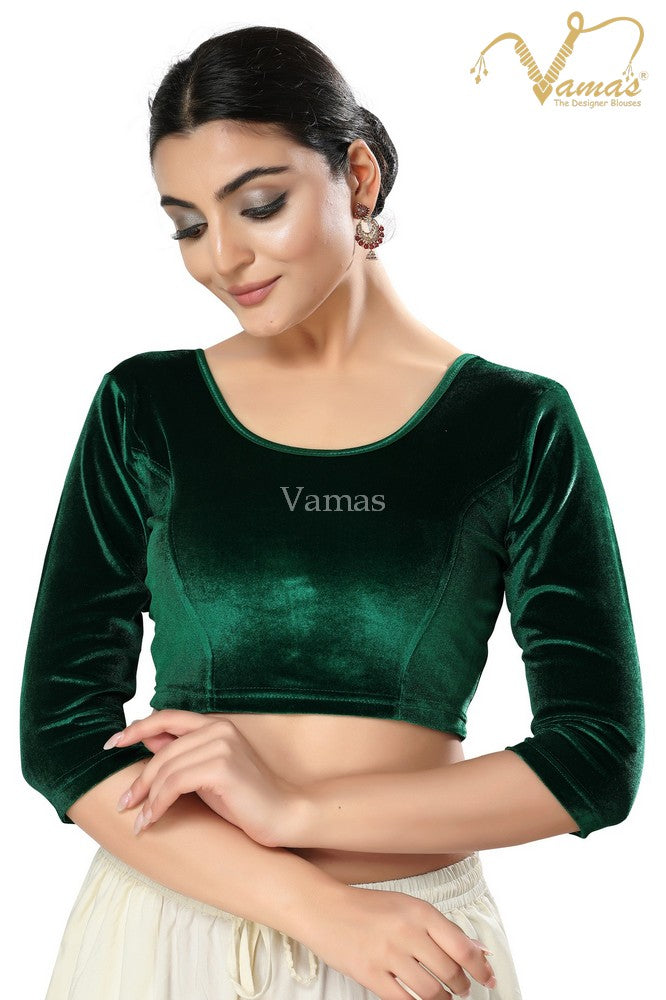 Vamas Women's Velvet Non-Padded Stretchable 3/4 Sleeves Saree Blouse ( A-41 )
