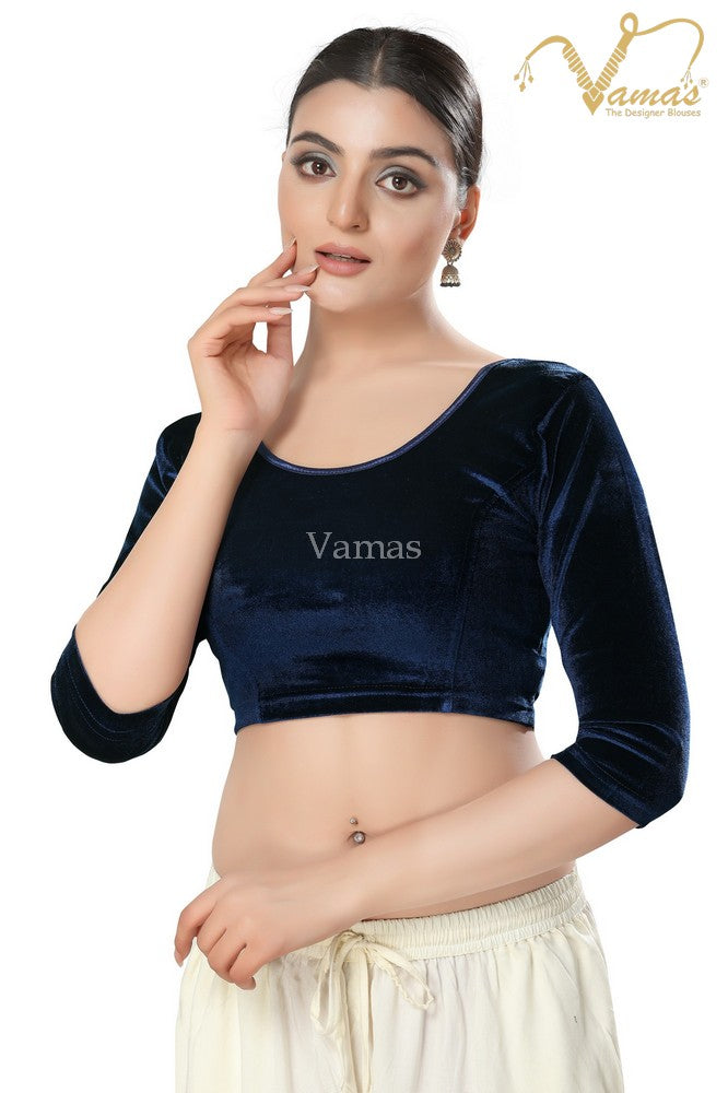 Vamas Women's Velvet Non-Padded Stretchable 3/4 Sleeves Saree Blouse ( A-41 )
