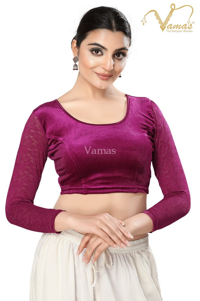 Vamas Women's Velvet Non-Padded Stretchable Full Sleeves Saree Blouse ( A-46.N )