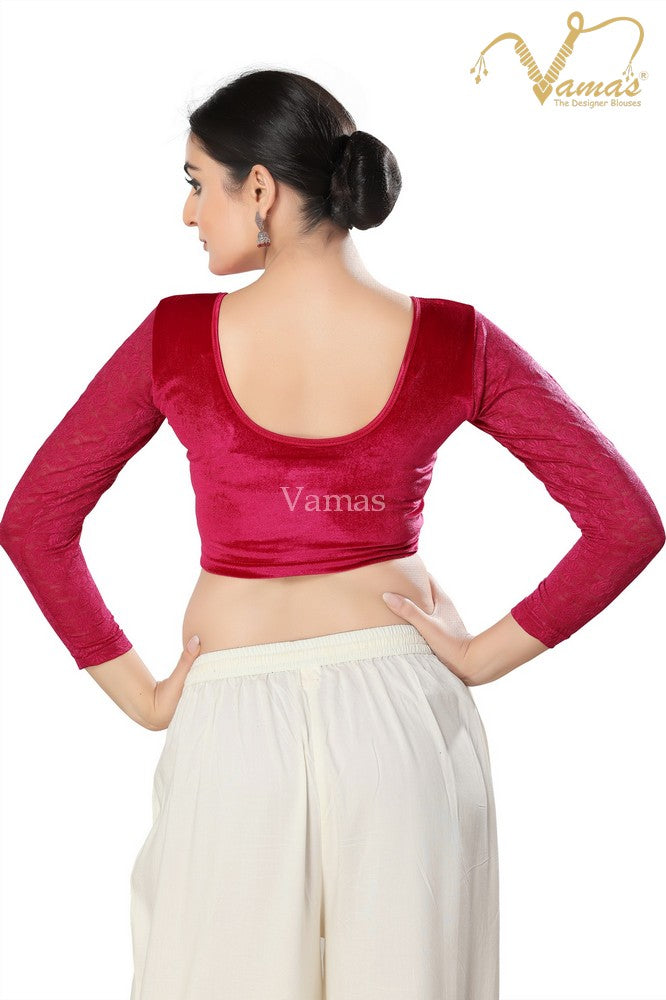 Vamas Women's Velvet Non-Padded Stretchable Full Sleeves Saree Blouse ( A-46.N )