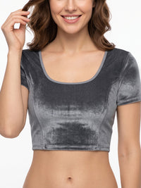 Vamas Velvet Stretchable Short Sleeve Blouse