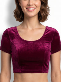 Vamas Velvet Stretchable Short Sleeve Blouse