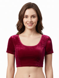 Vamas Velvet Stretchable Short Sleeve Blouse