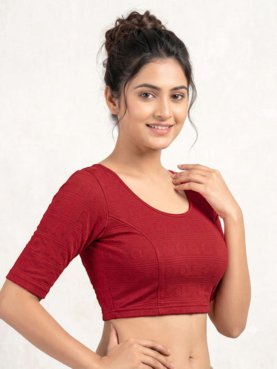 Vamas Textured Stretchable Elbow Sleeve Readymade Blouse