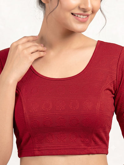 Vamas Textured Stretchable Elbow Sleeve Readymade Blouse