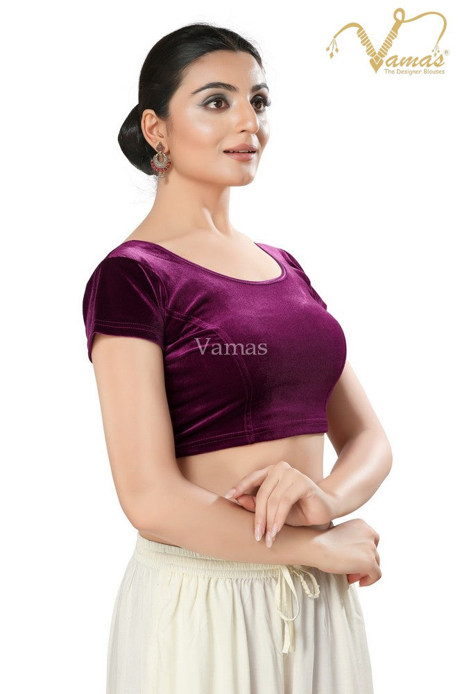 Vamas Women's Velvet Non-Padded Stretchable Short Sleeves Saree Blouse ( A-9 )