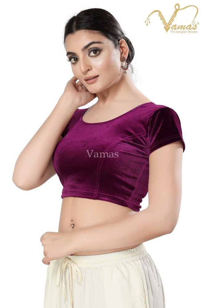 Vamas Women's Velvet Non-Padded Stretchable Short Sleeves Saree Blouse ( A-9 )