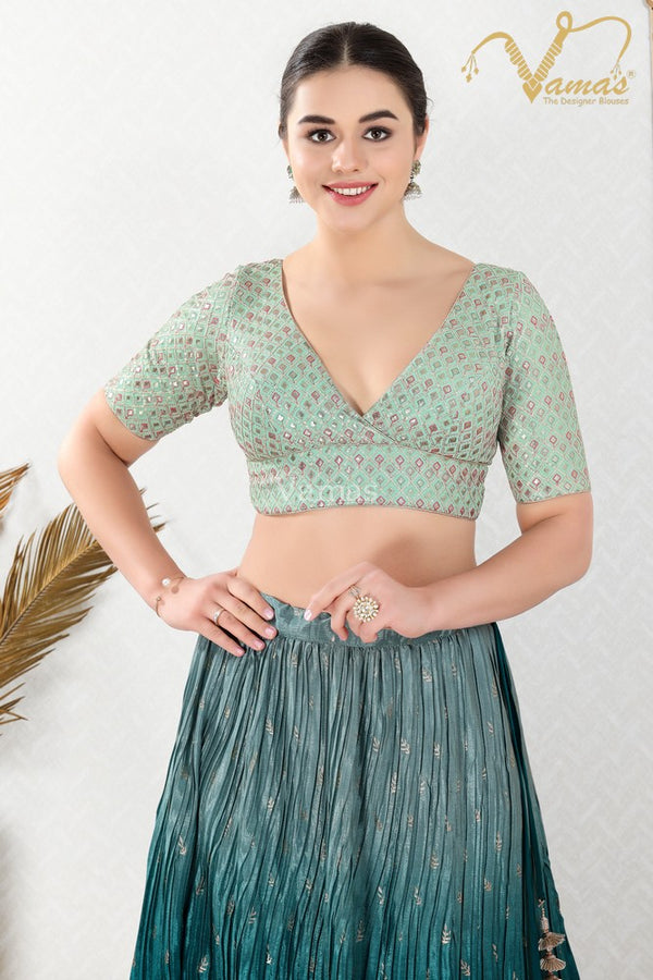 Vamas Women's Georgette Padded Back Open Elbow Sleeves Saree Blouse ( B-114.ELB )