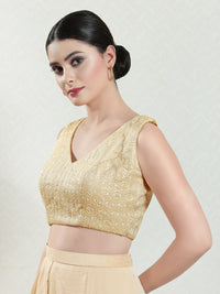 Threadwork Sequence Embroidered V Neck Sleeveless Blouse
