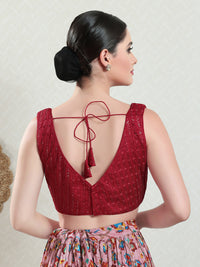 Threadwork Sequence Embroidered V Neck Sleeveless Blouse