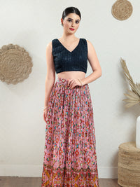 Threadwork Sequence Embroidered V Neck Sleeveless Blouse