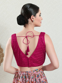 Threadwork Sequence Embroidered V Neck Sleeveless Blouse