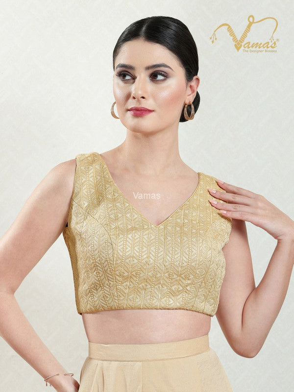 Vamas Women's Brocade Padded Back Open Sleeveless Saree Blouse ( B-130.NS )