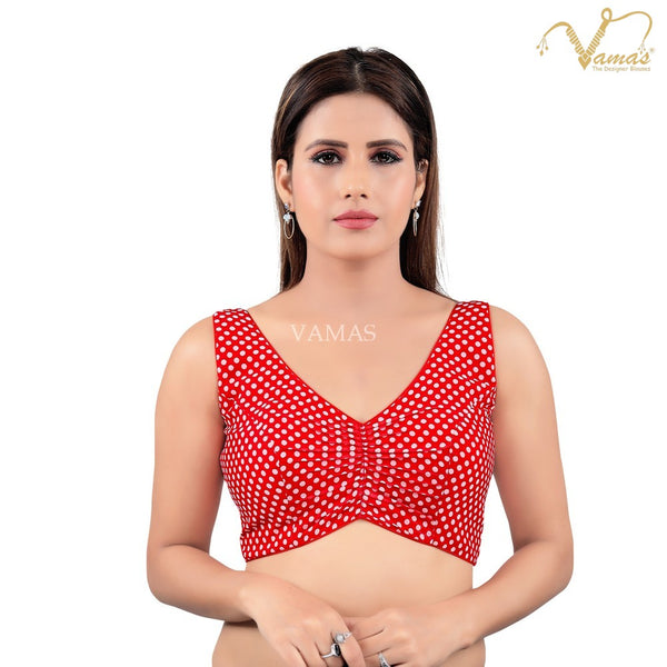 Vamas Women's Jacquard Padded Back Open Sleeveless Saree Blouse ( B-15.NS )