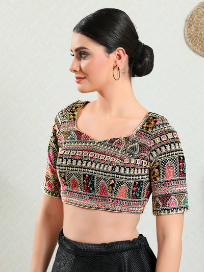 Multicolored Cordwork Paan Neck Blouse
