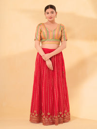Multi Lines Yoke Brocade Blouse