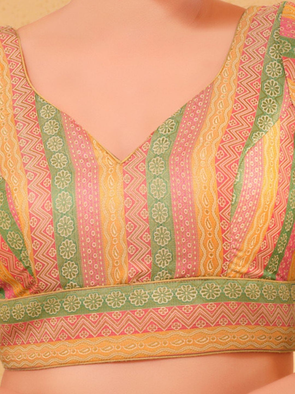 Multi Lines Yoke Brocade Blouse