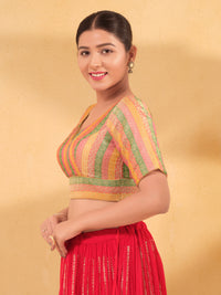 Multi Lines Yoke Brocade Blouse