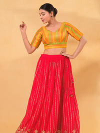 Multi Lines Yoke Brocade Blouse
