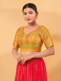 Multi Lines Yoke Brocade Blouse