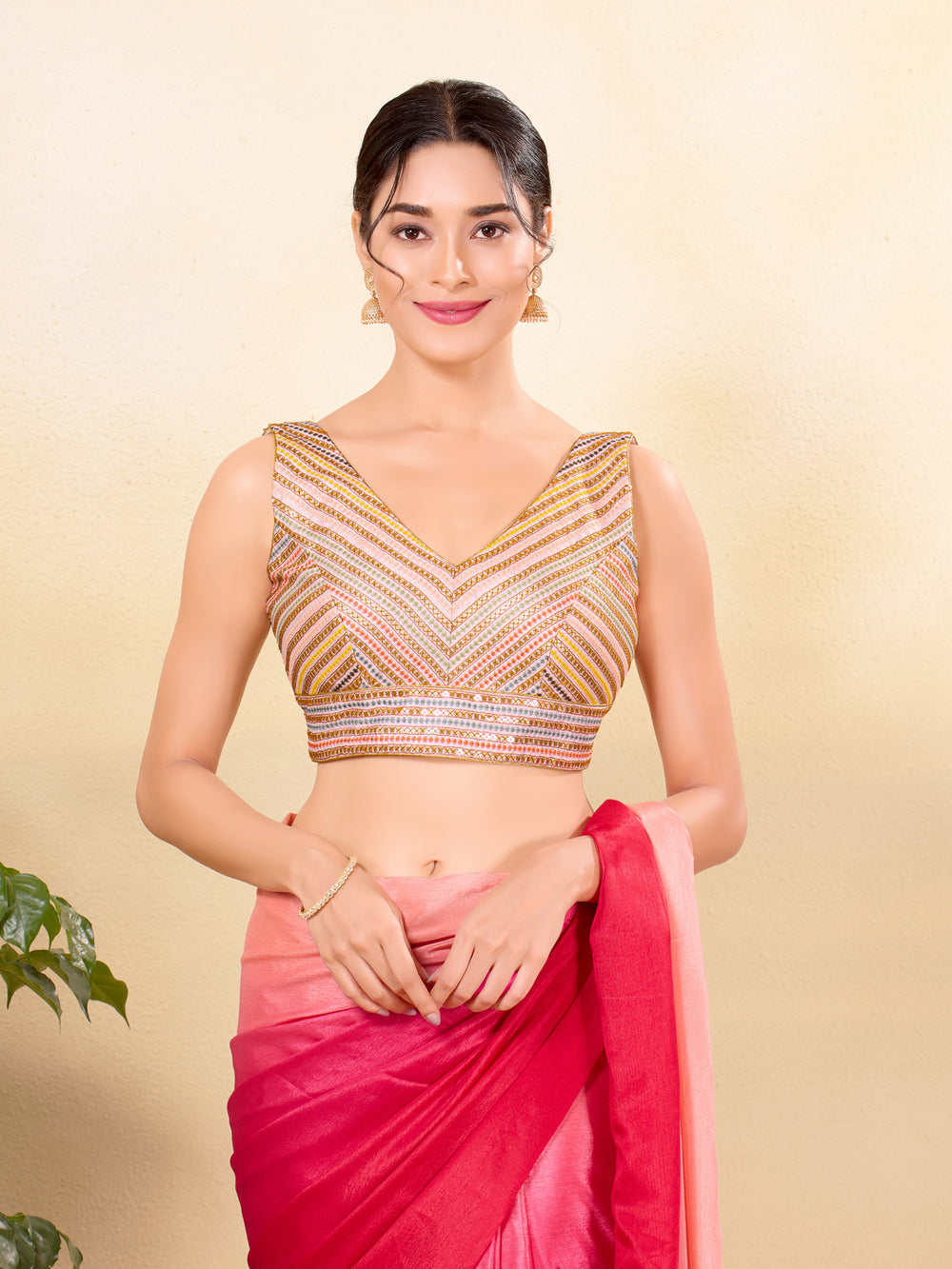 Multi Sequence Embroidery Zigzag Pattern Placement Blouse