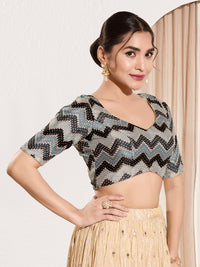 Zig Zag Paan Neck Embroidered Blouse