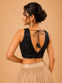 Partywear Sequence Work Sleeveless Yoke Blouse