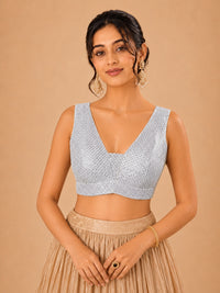Partywear Sequence Work Sleeveless Yoke Blouse