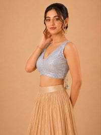 Partywear Sequence Work Sleeveless Yoke Blouse