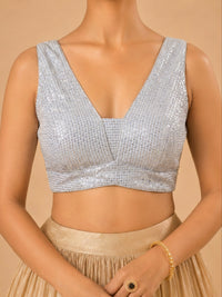 Partywear Sequence Work Sleeveless Yoke Blouse