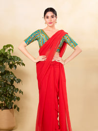 Position Printed Multi Colored Sequence Embroidery Designer Cut Blouse
