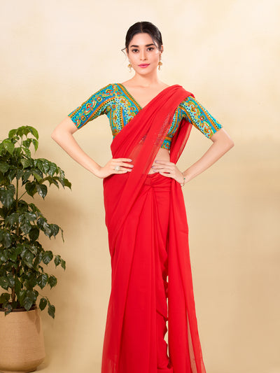 Position Printed Multi Colored Sequence Embroidery Designer Cut Blouse