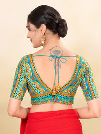 Position Printed Multi Colored Sequence Embroidery Designer Cut Blouse