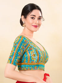 Position Printed Multi Colored Sequence Embroidery Designer Cut Blouse