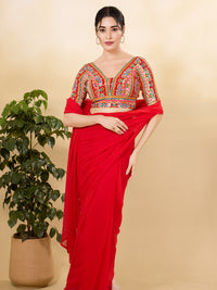 Position Printed Multi Colored Sequence Embroidery Designer Cut Blouse