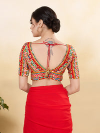 Position Printed Multi Colored Sequence Embroidery Designer Cut Blouse
