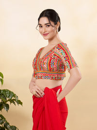Position Printed Multi Colored Sequence Embroidery Designer Cut Blouse