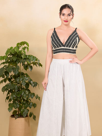 Black And White Crocheo Sleeveless Blouse